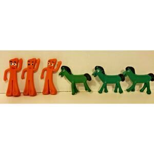 Vinage 6 Gumby & Pokey Charms Old Gumball Vending Machine Toy Prizes NewOldStock